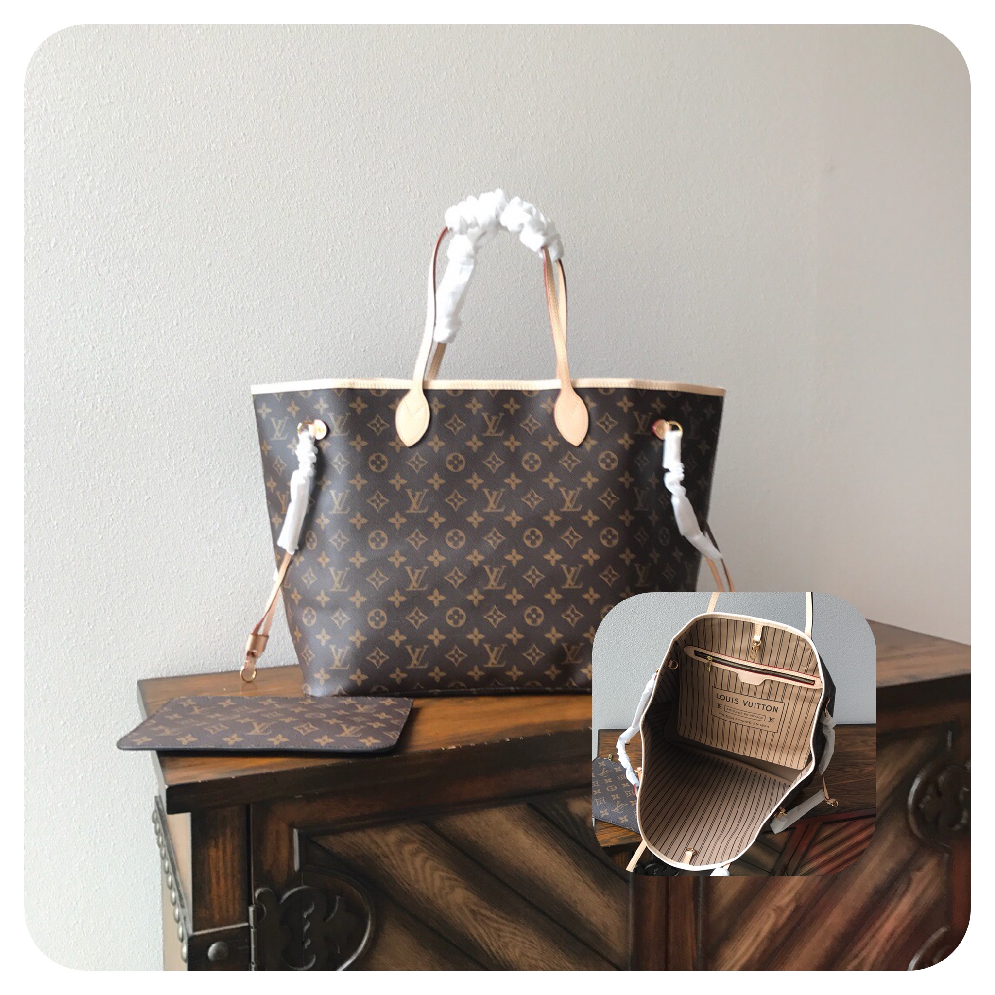 LV Neverfull Mommy shopping GM bag black check powder 40CM