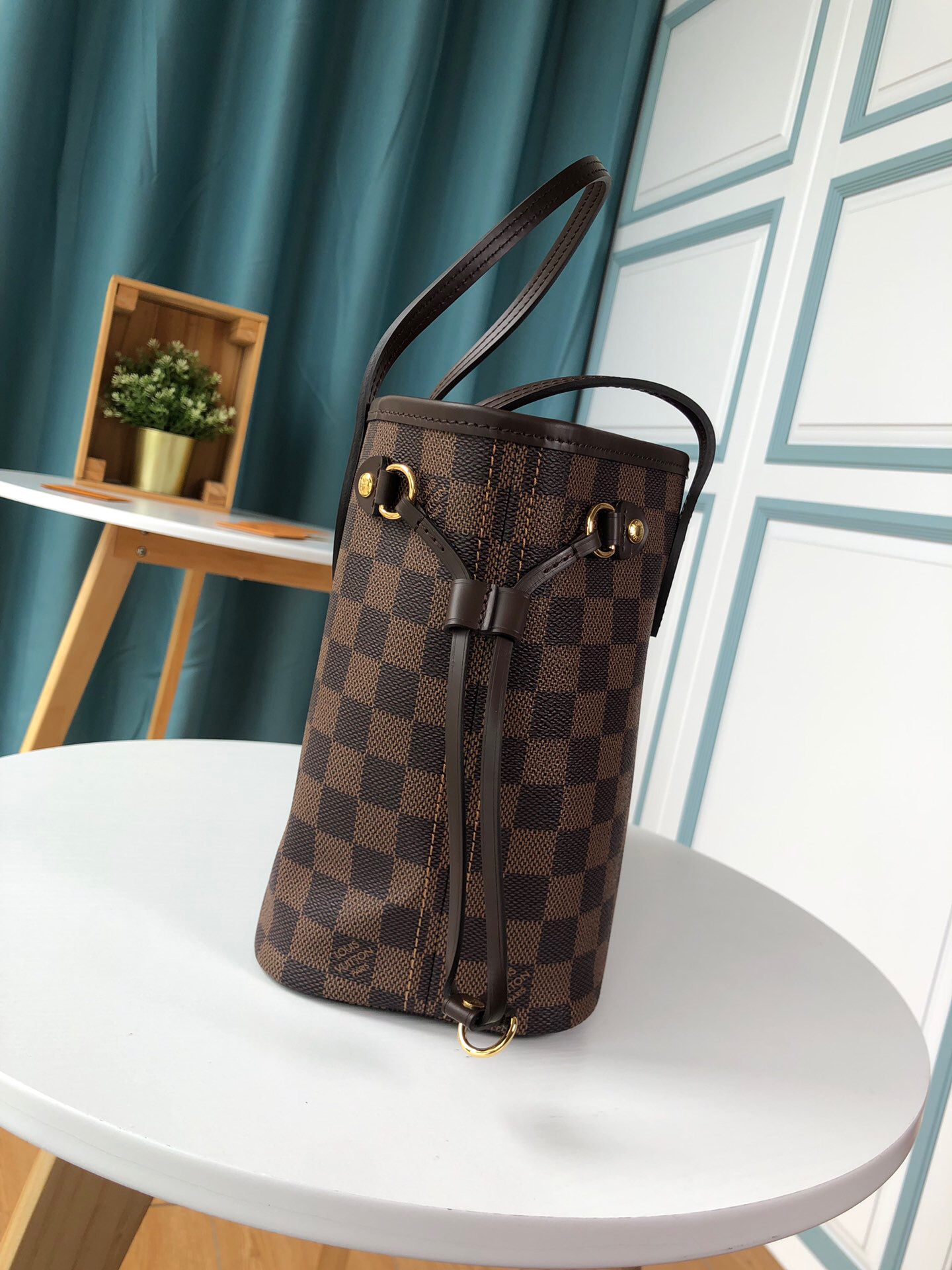 LV Neverfull shopping pm bag N41358 coffee with red 29cm