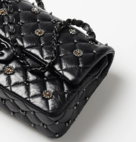 Ch**el classic handbag shiny crumpled calfskin black 25.5cm
