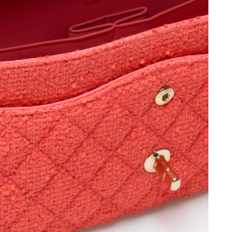 Ch**el classic handbag tweed gold-tone metal coral 25.5cm