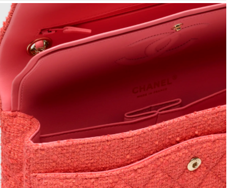 Ch**el classic handbag tweed gold-tone metal coral 25.5cm