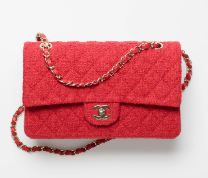 Ch**el classic handbag tweed gold-tone metal red 25.5cm
