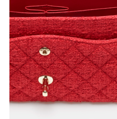 Ch**el classic handbag tweed gold-tone metal red 25.5cm