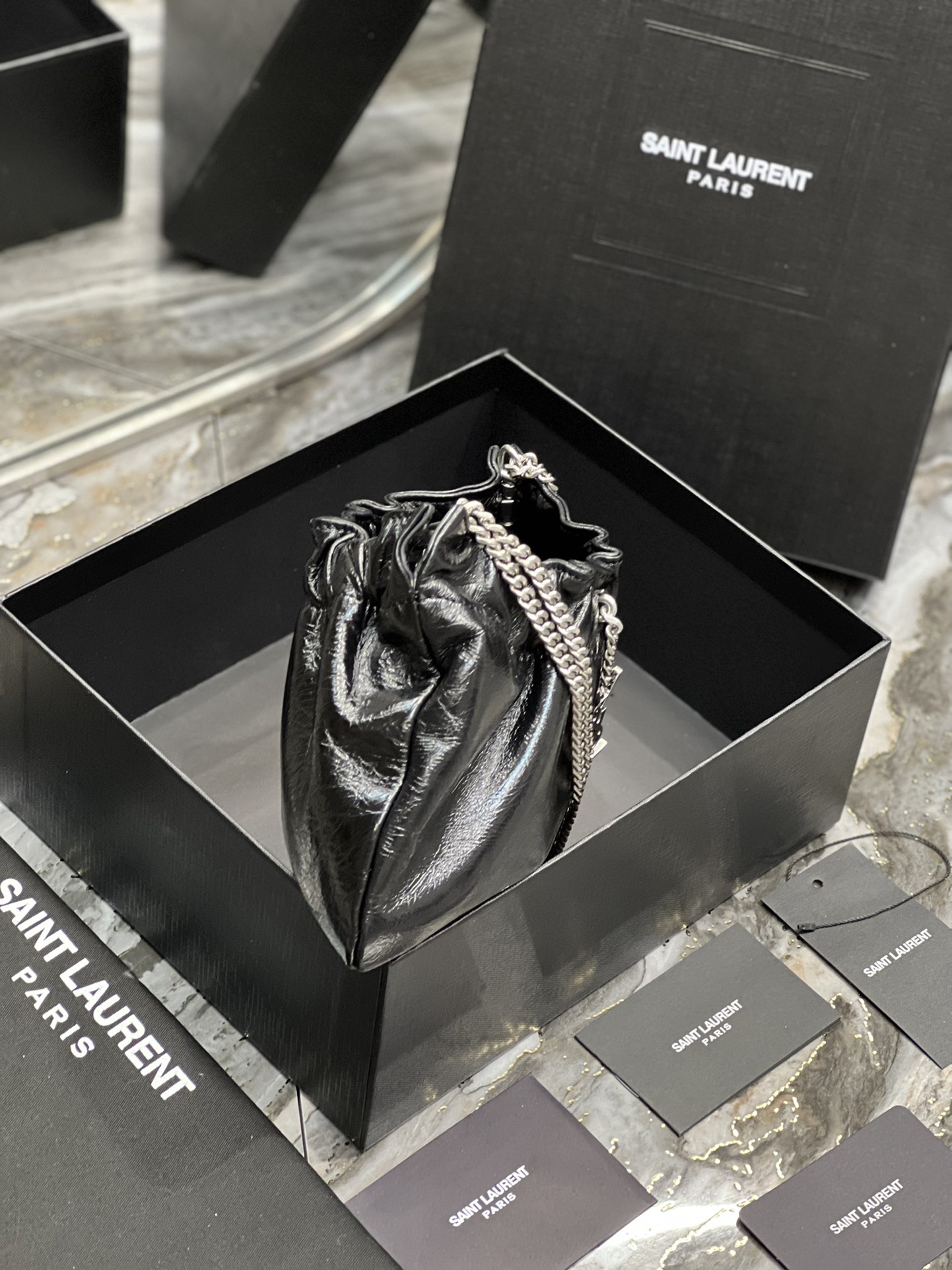 Y51 mini leather shoulder black bag 681632 24cm