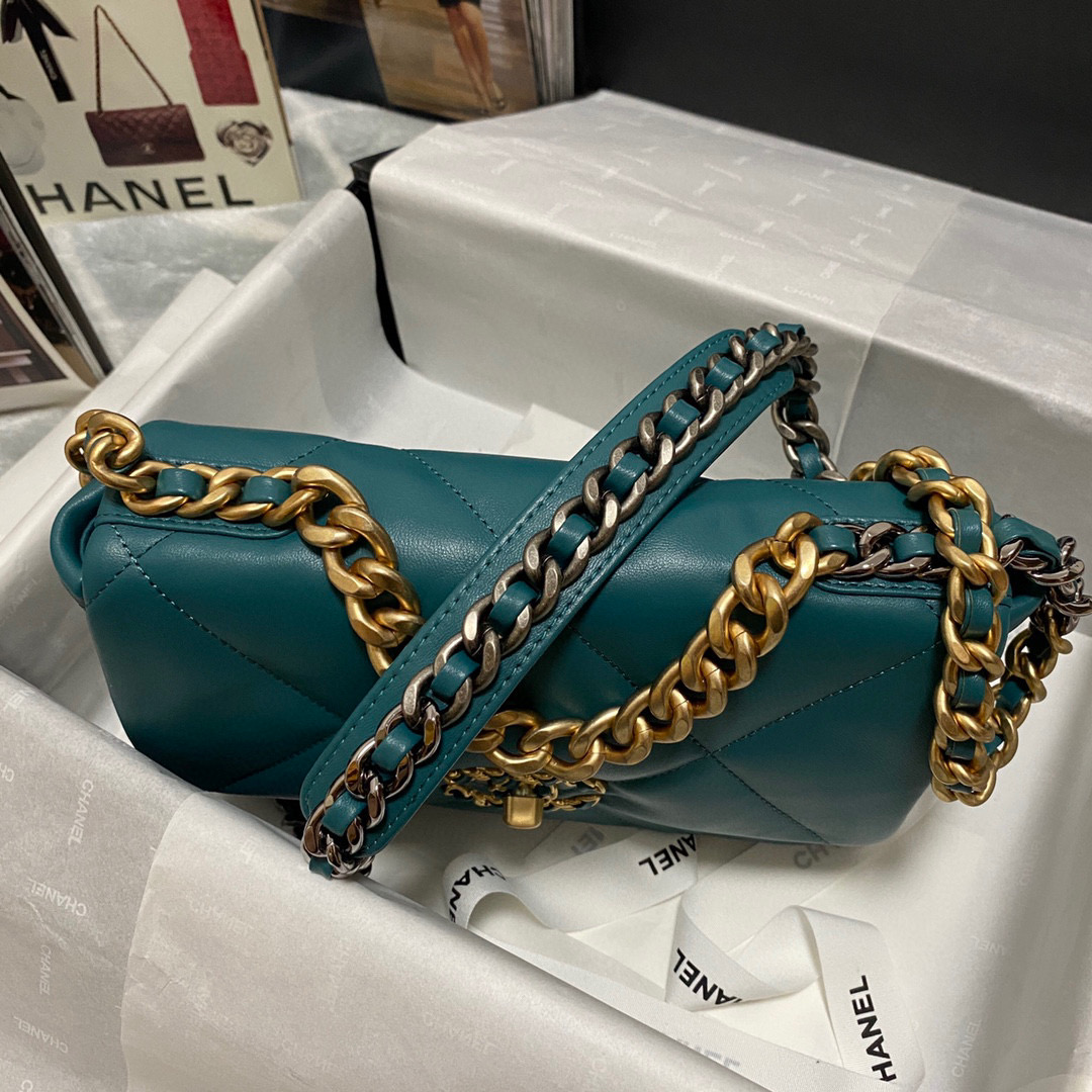 Ch**el 19 calfskin in lake blue-26×16×9cm