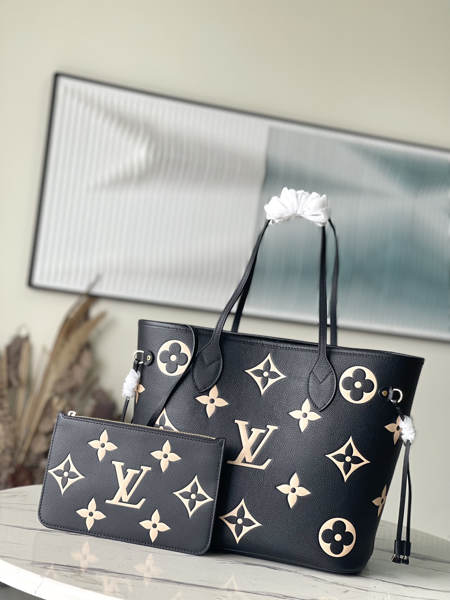 LV Neverfull MM BLACK LEATHER M58907 - 31 x 28 x 14 cm