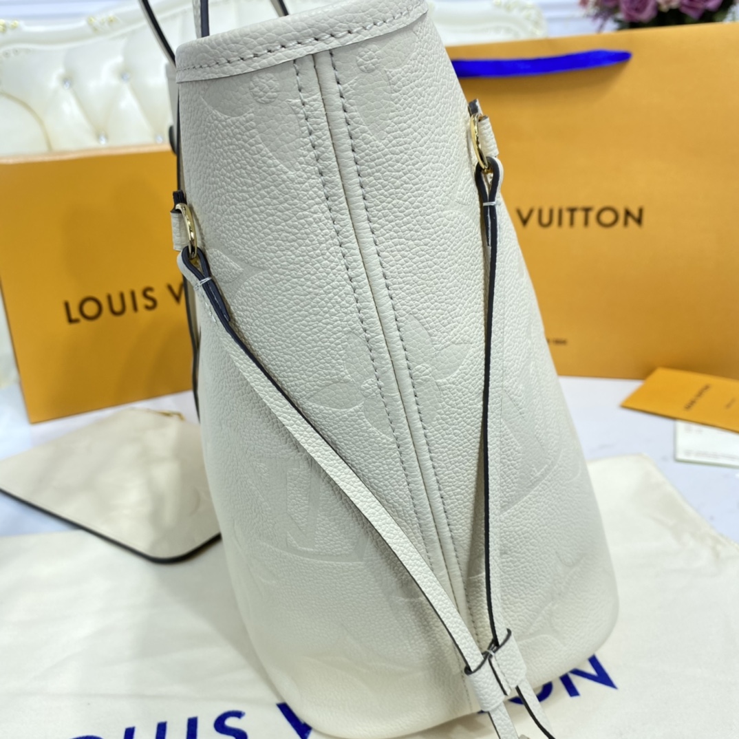 LV NEVERFULL MM Monogram Empreinte Leather White M45685 - 31cmx 28 x 14 cm