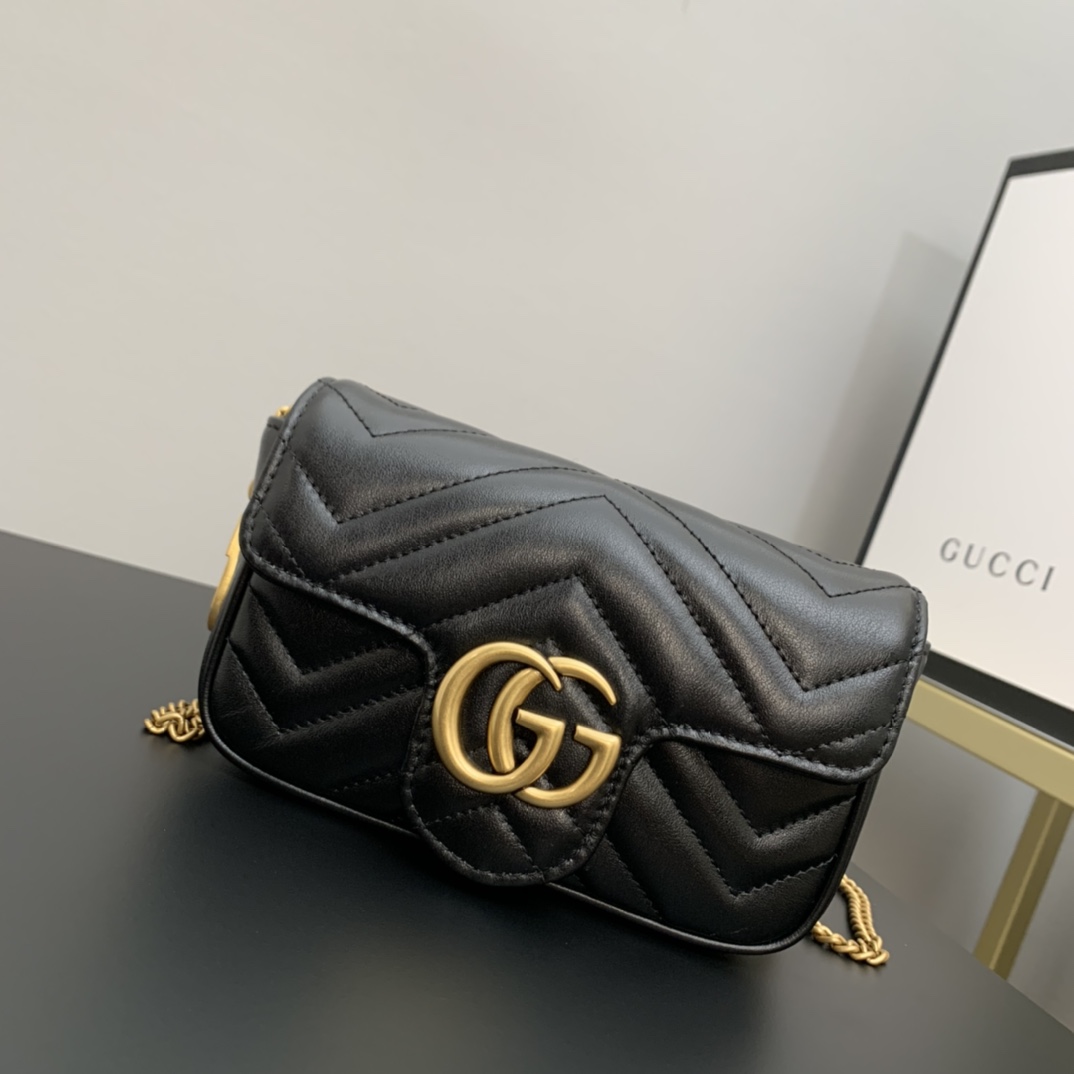 gg marmont matelassé S*per mini bag black 476433 - 16.5 x 10 x 4.5cm