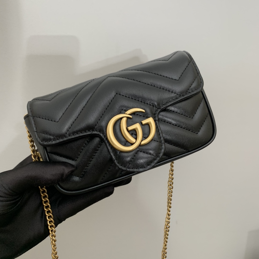 gg marmont matelassé S*per mini bag black 476433 - 16.5 x 10 x 4.5cm