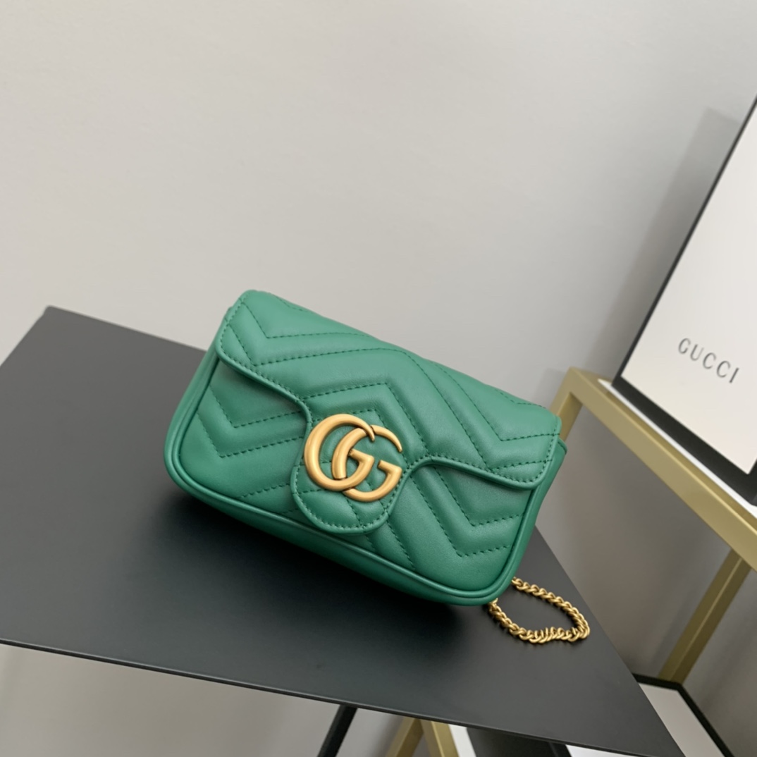 gg marmont matelassé S*per mini bag green 476433 - 16.5 x 10 x 4.5cm