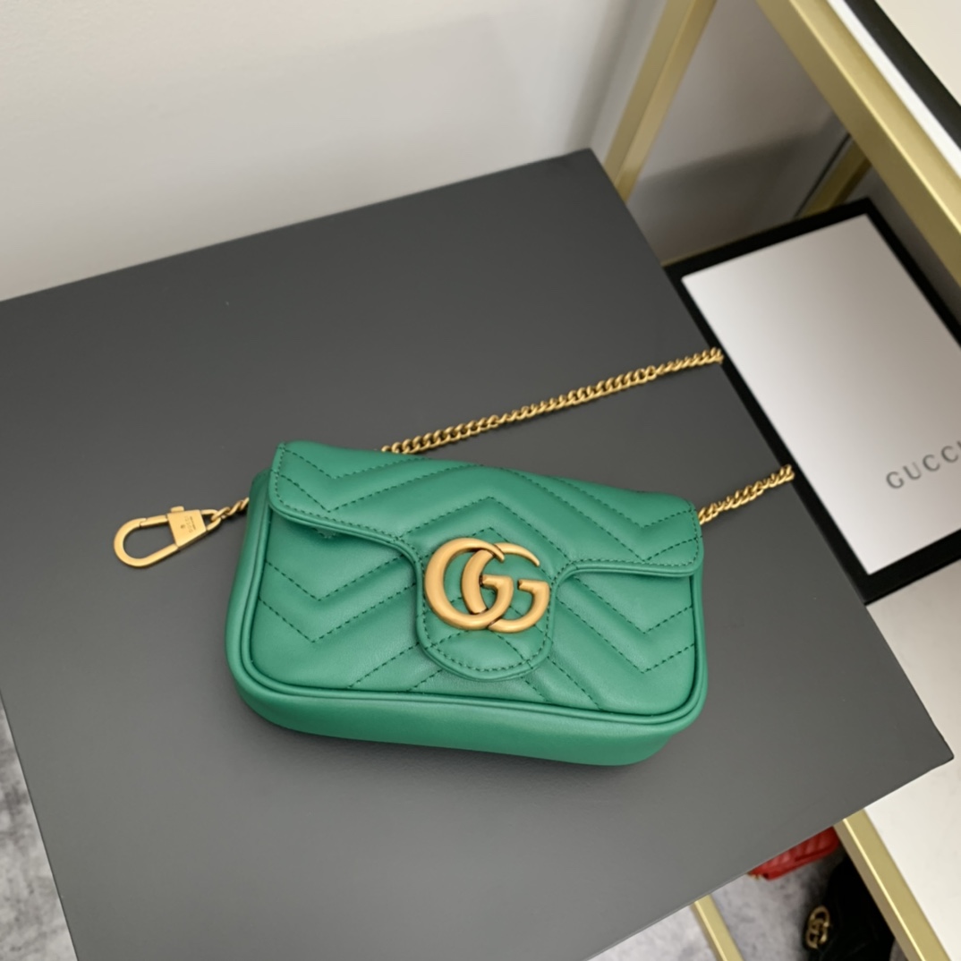 gg marmont matelassé S*per mini bag green 476433 - 16.5 x 10 x 4.5cm