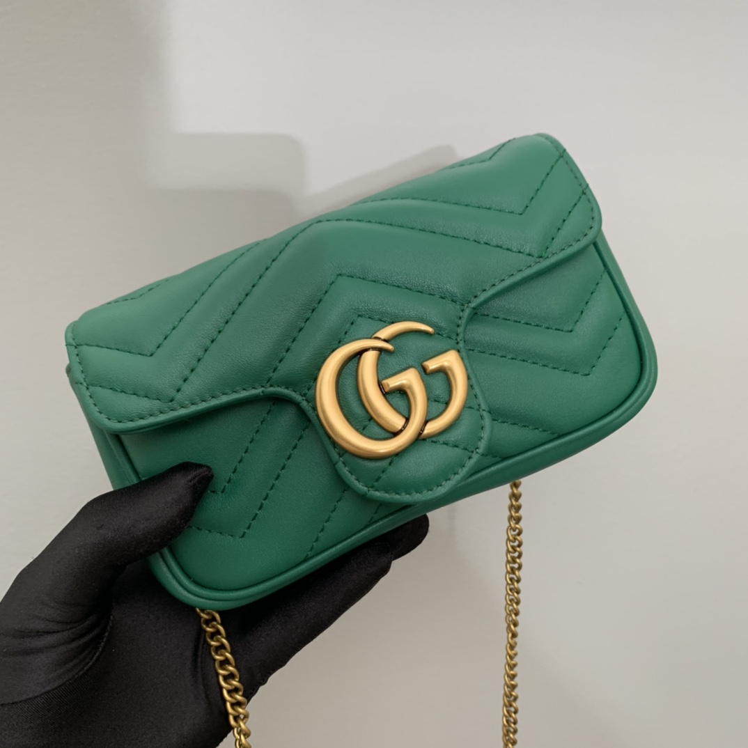 gg marmont matelassé S*per mini bag green 476433 - 16.5 x 10 x 4.5cm