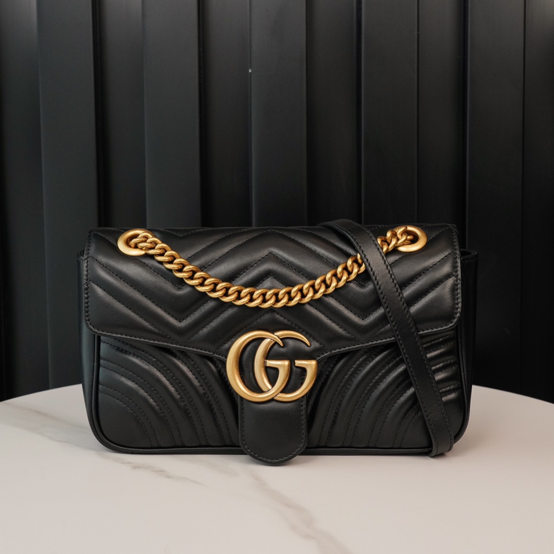 GG Marmont small matelassé shoulder bag Black 443497 – 26x15x7cm