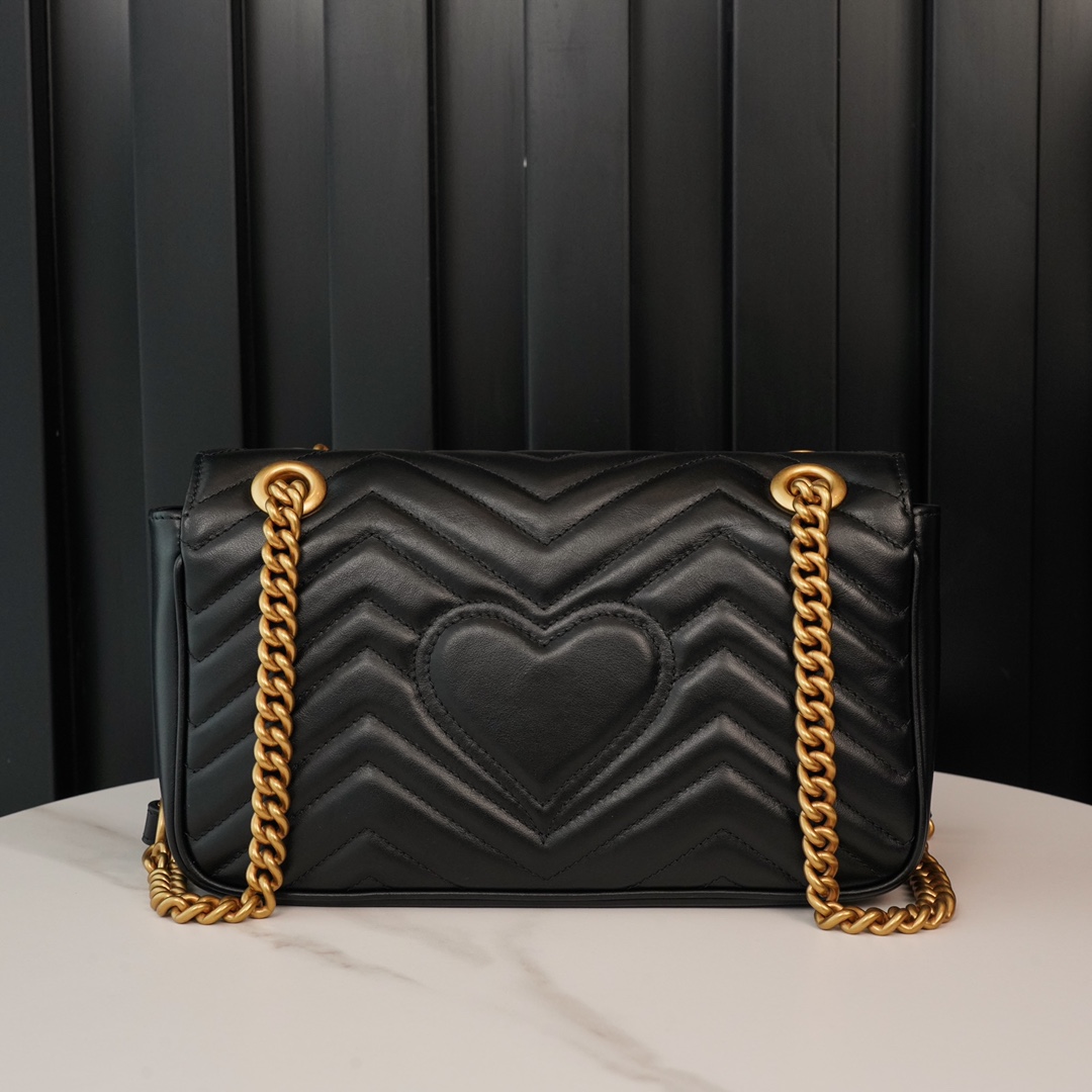 GG Marmont small matelassé shoulder bag Black 443497 – 26x15x7cm