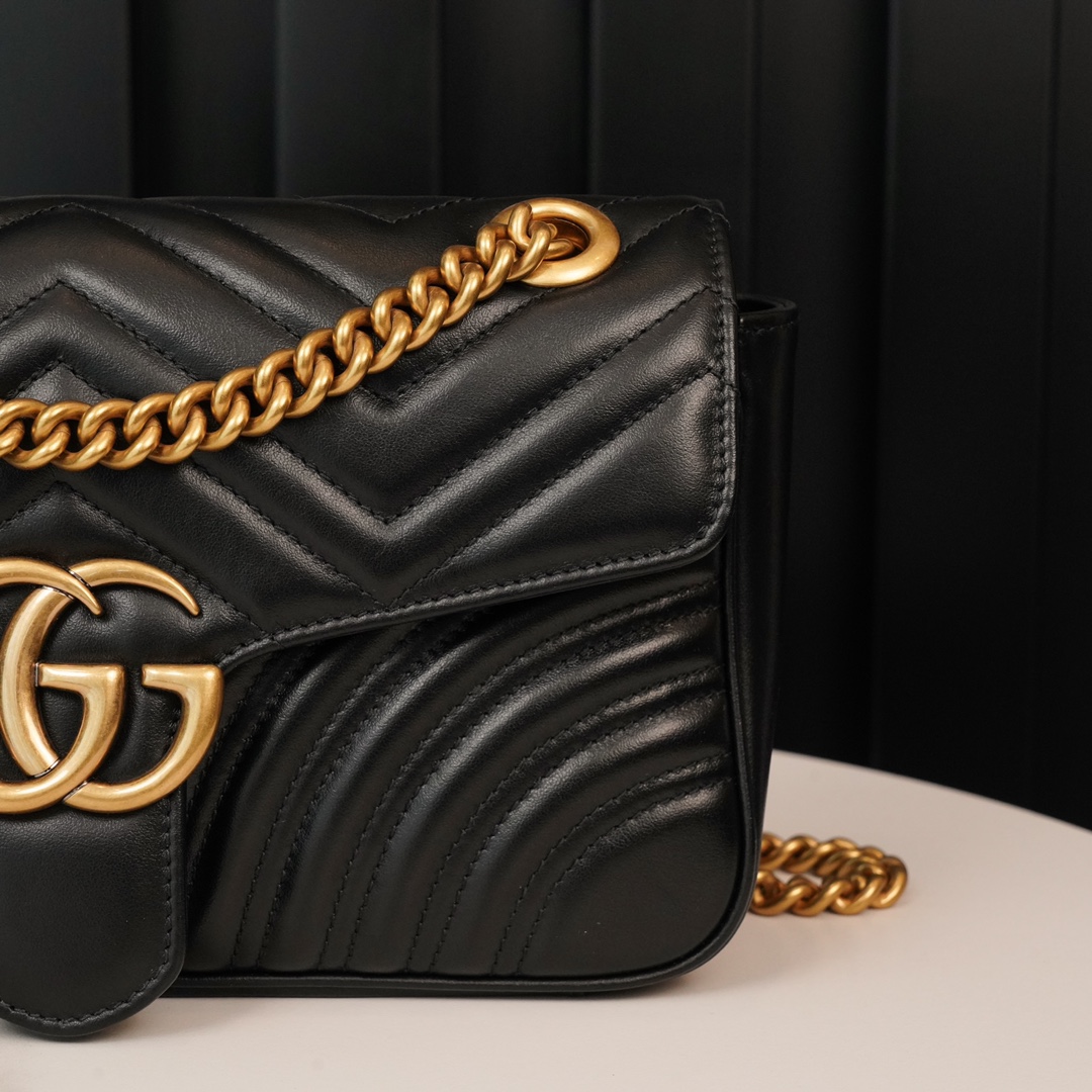 GG Marmont small matelassé shoulder bag Black 443497 – 26x15x7cm