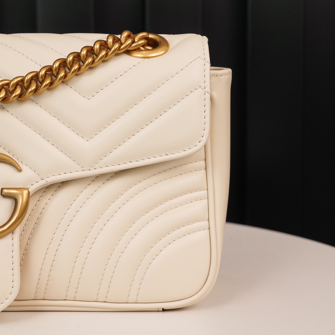 GG Marmont small matelassé shoulder bag White 443497 – 26x15x7cm