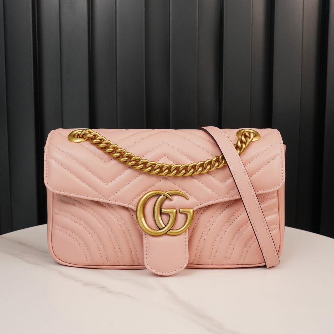 GG Marmont small matelassé shoulder bag Peach 443497 – 26x15x7cm
