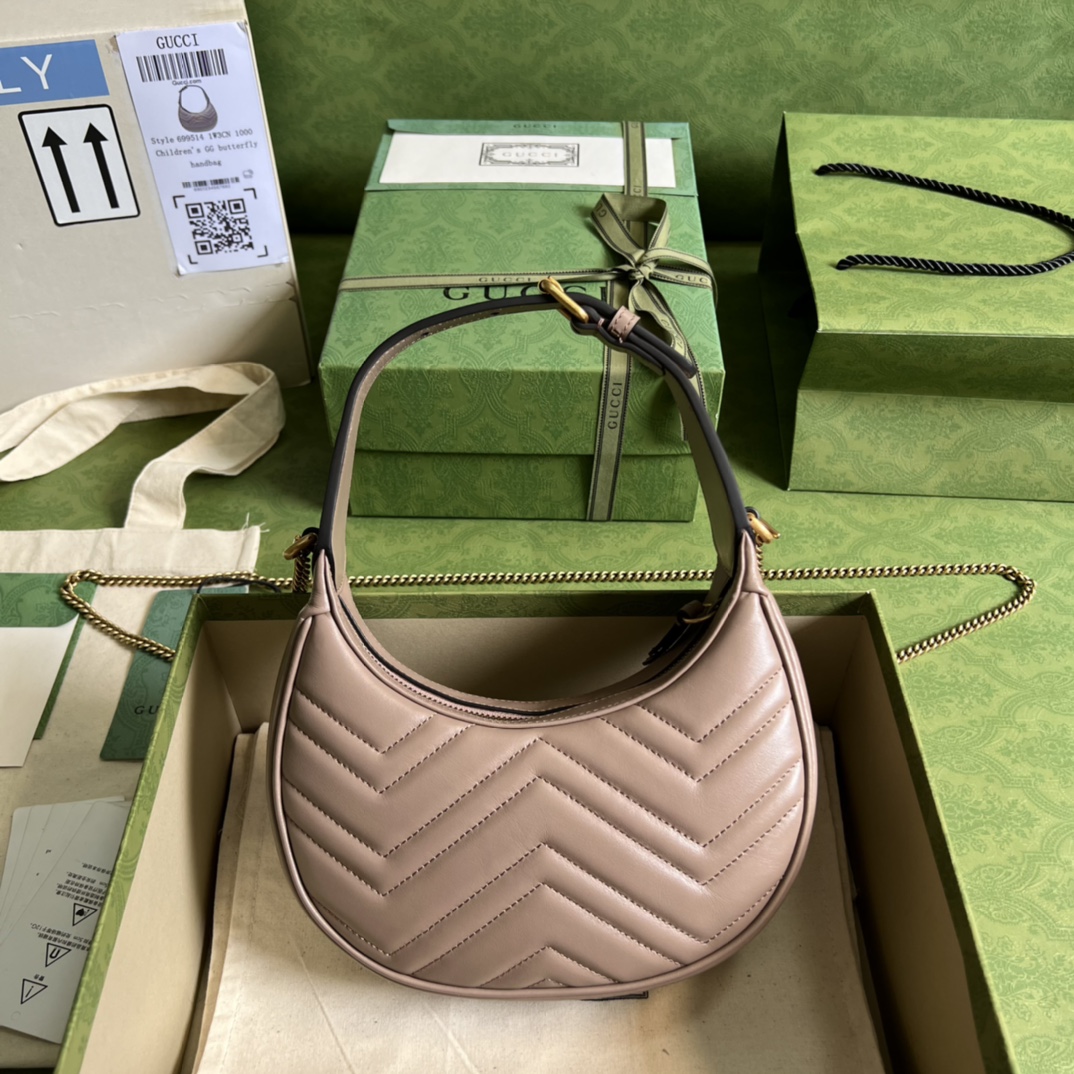 GG Marmont half-moon-shaped mini bag Milk tea color 699514 – 21.5 x 11 x 5cm