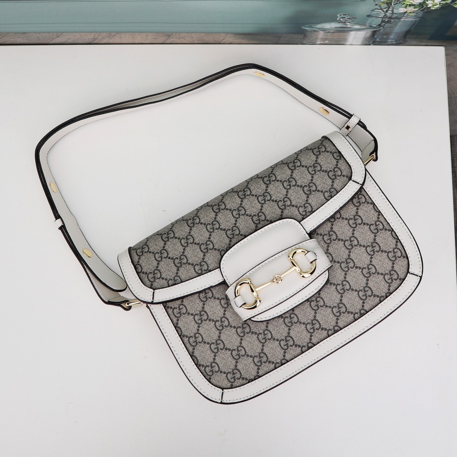 Gvc*1 horsebit 1955 shoulder bag beige 602204 - 25x18x8cm