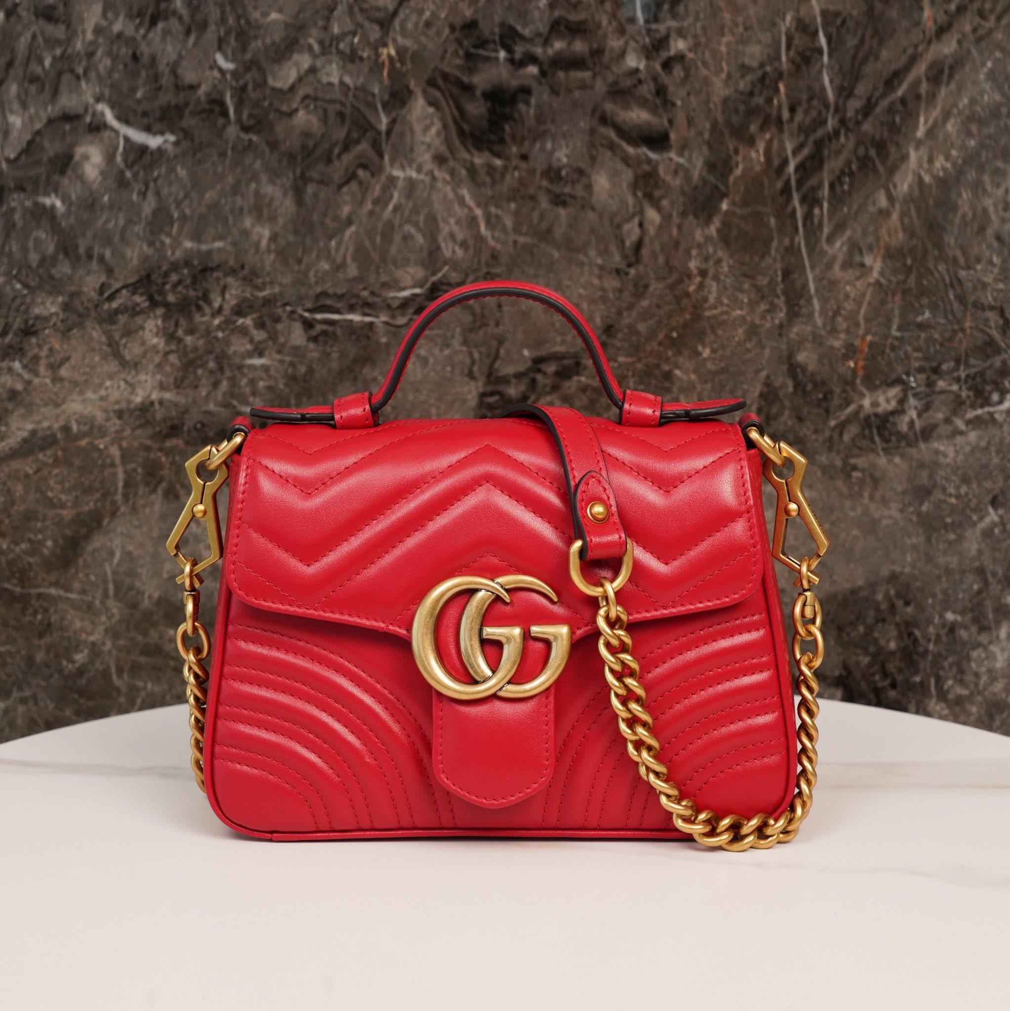GG Marmont Matelassé mini top handle bag Red 547260 - 21x 15.5 x 8cm