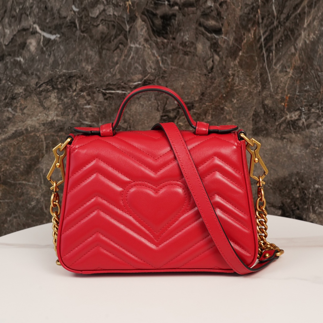GG Marmont Matelassé mini top handle bag Red 547260 - 21x 15.5 x 8cm