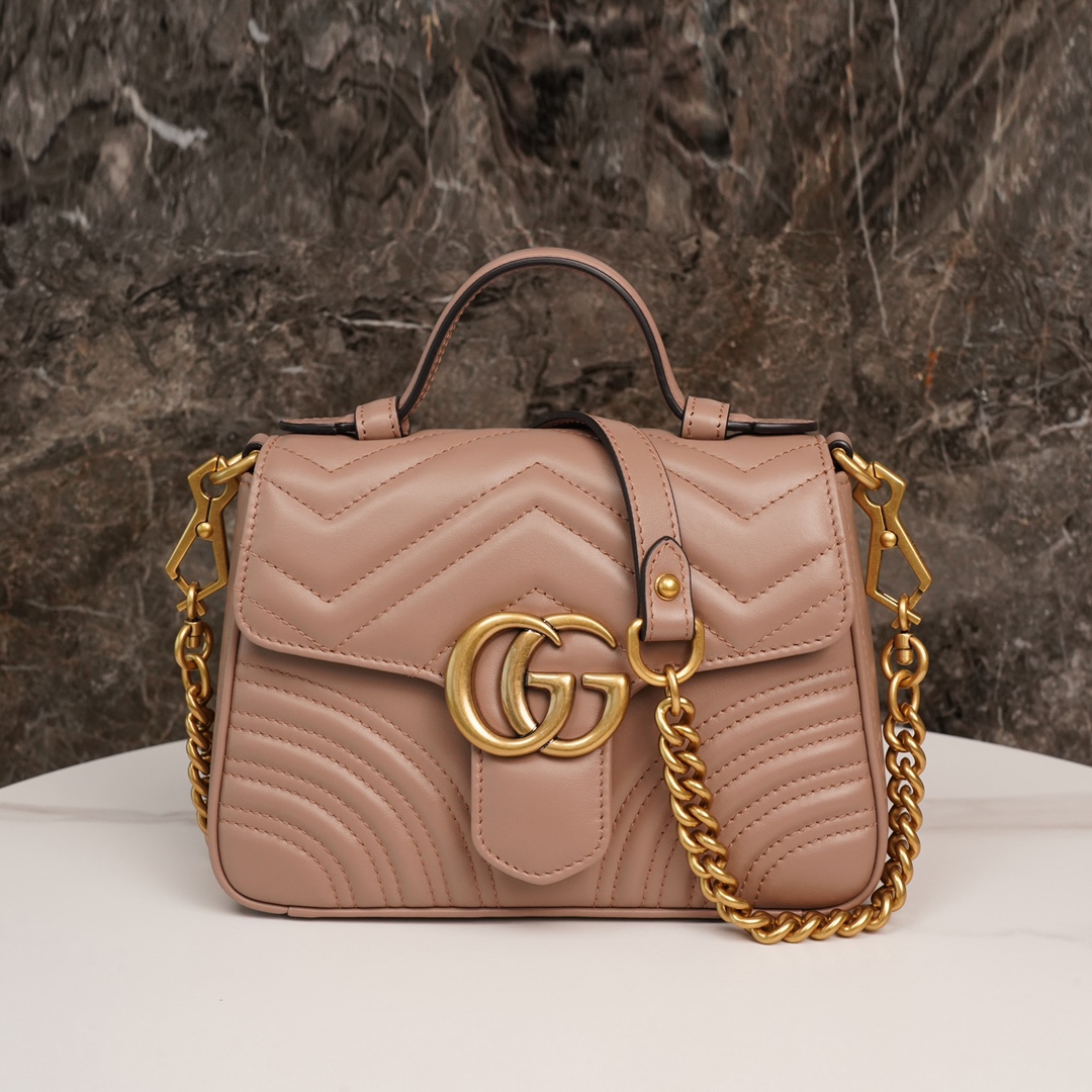 GG Marmont Matelassé mini top handle bag Rose beige 547260 - 21x 15.5 x 8cm