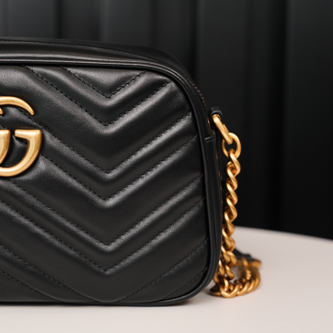 GG Marmont small matelassé shoulder bag (The camera bag) Black 447632  - 24x13x7cm
