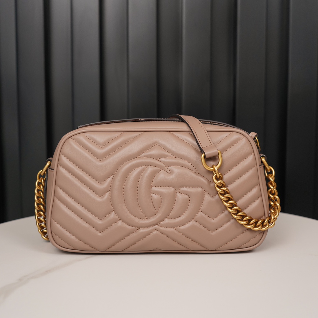 GG Marmont small matelassé shoulder bag (The camera bag) Dusty pink 447632  - 24x13x7cm