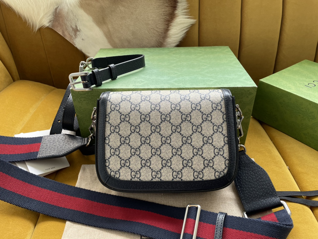 Gvc*1 horsebit 1955 mini bag black beige gg svp*me canvas ‎658574 - 20.5x14.5x5cm