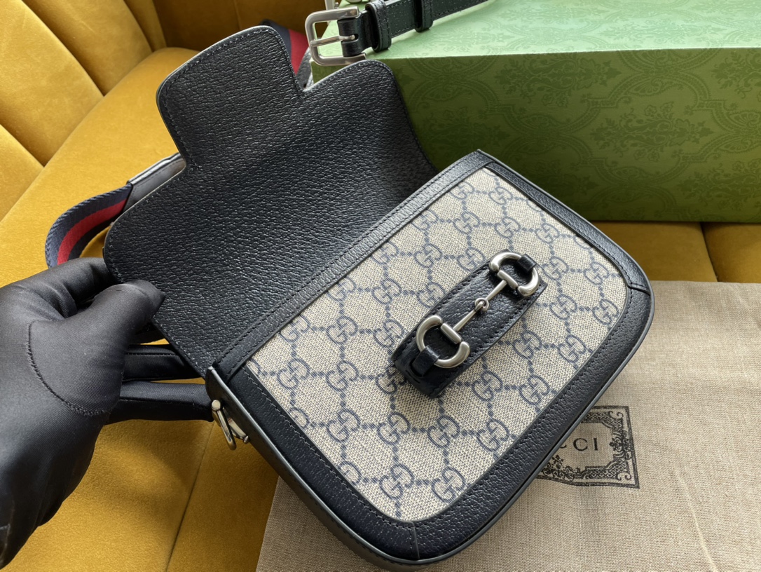 Gvc*1 horsebit 1955 mini bag black beige gg svp*me canvas ‎658574 - 20.5x14.5x5cm