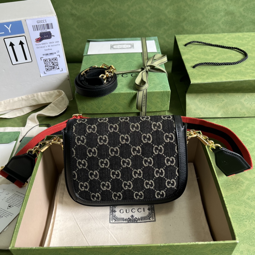 Gvc*1 horsebit 1955 mini bag black gg svp*me canvas ‎658574 - 20.5x14.5x5cm