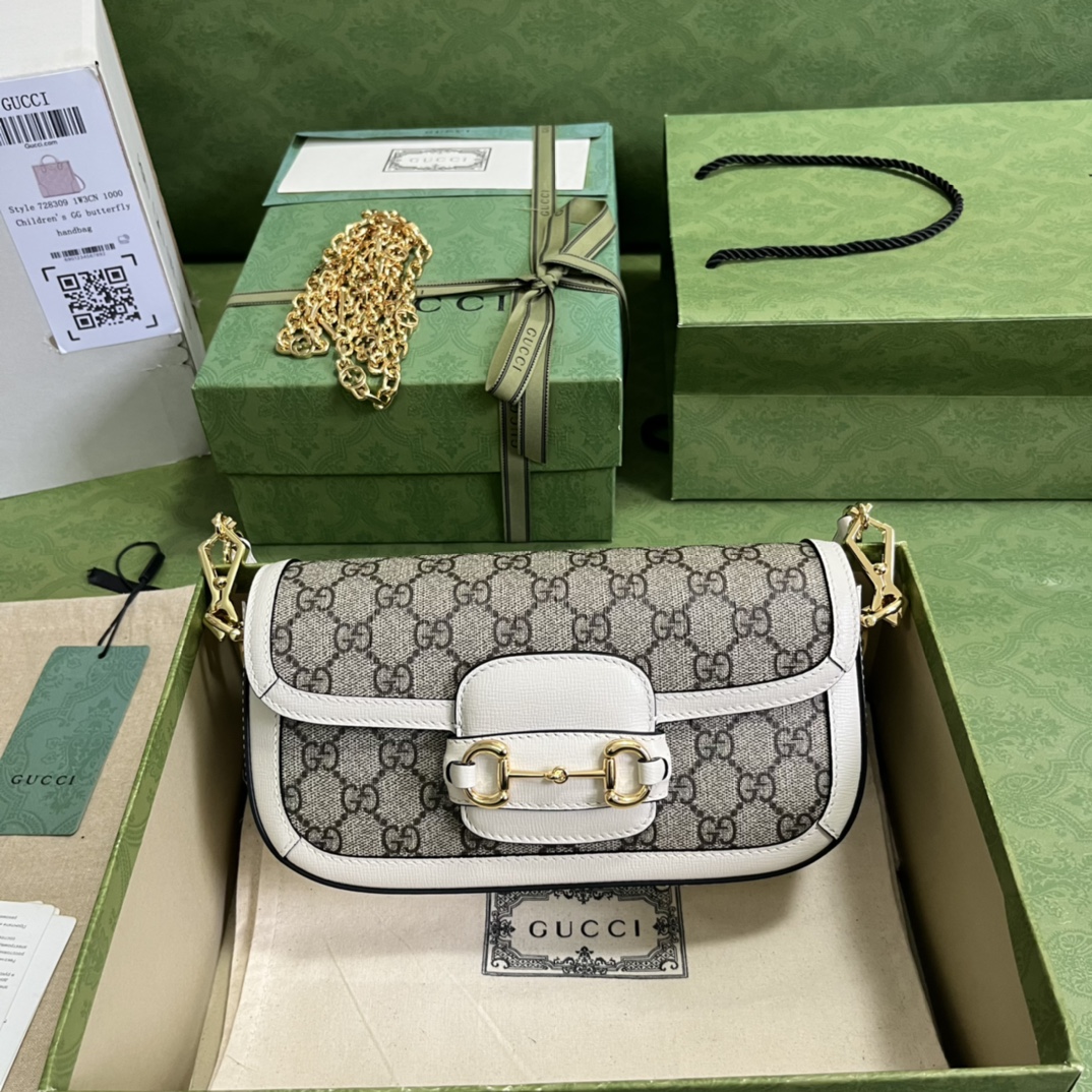Gvc*1 horsebit 1955 small white beige ebony gg svp*me canvas ‎735178 - 24×13×6 cm