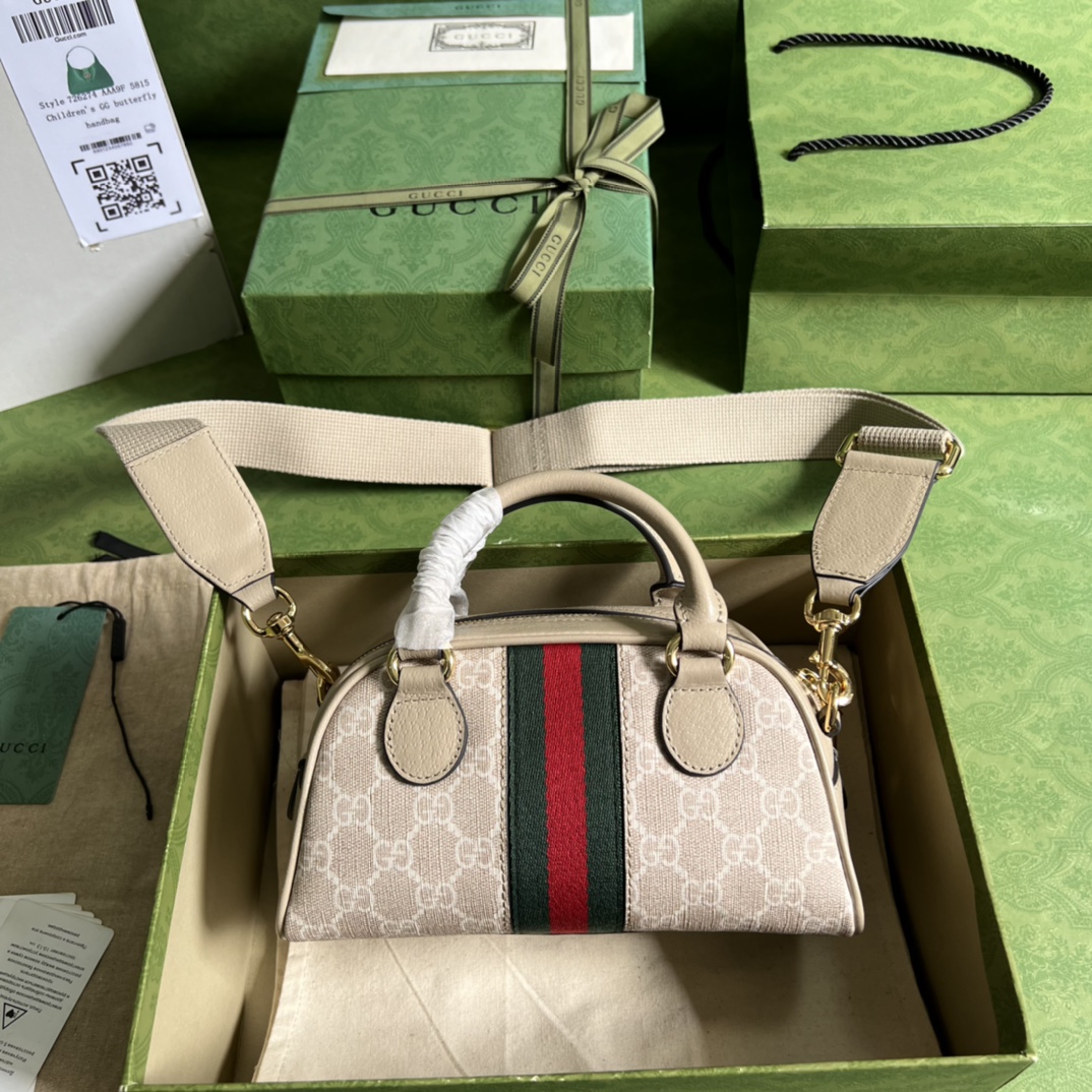 Gvc*1 ophidia mini gg top handle bag beige and white  724606  - 21x 12 x 10cm