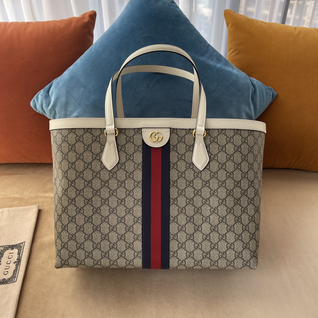 Gvc*1 ophidia gg medium tote oatmeal leather 739730  - 38 x 28 x 14cm