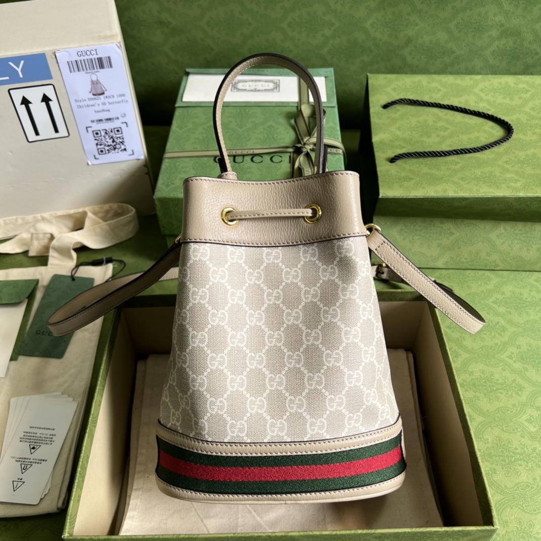 Gvc*1 ophidia small gg bucket bag oatmeal leather  550621 - 20.5 x 26 x 11cm