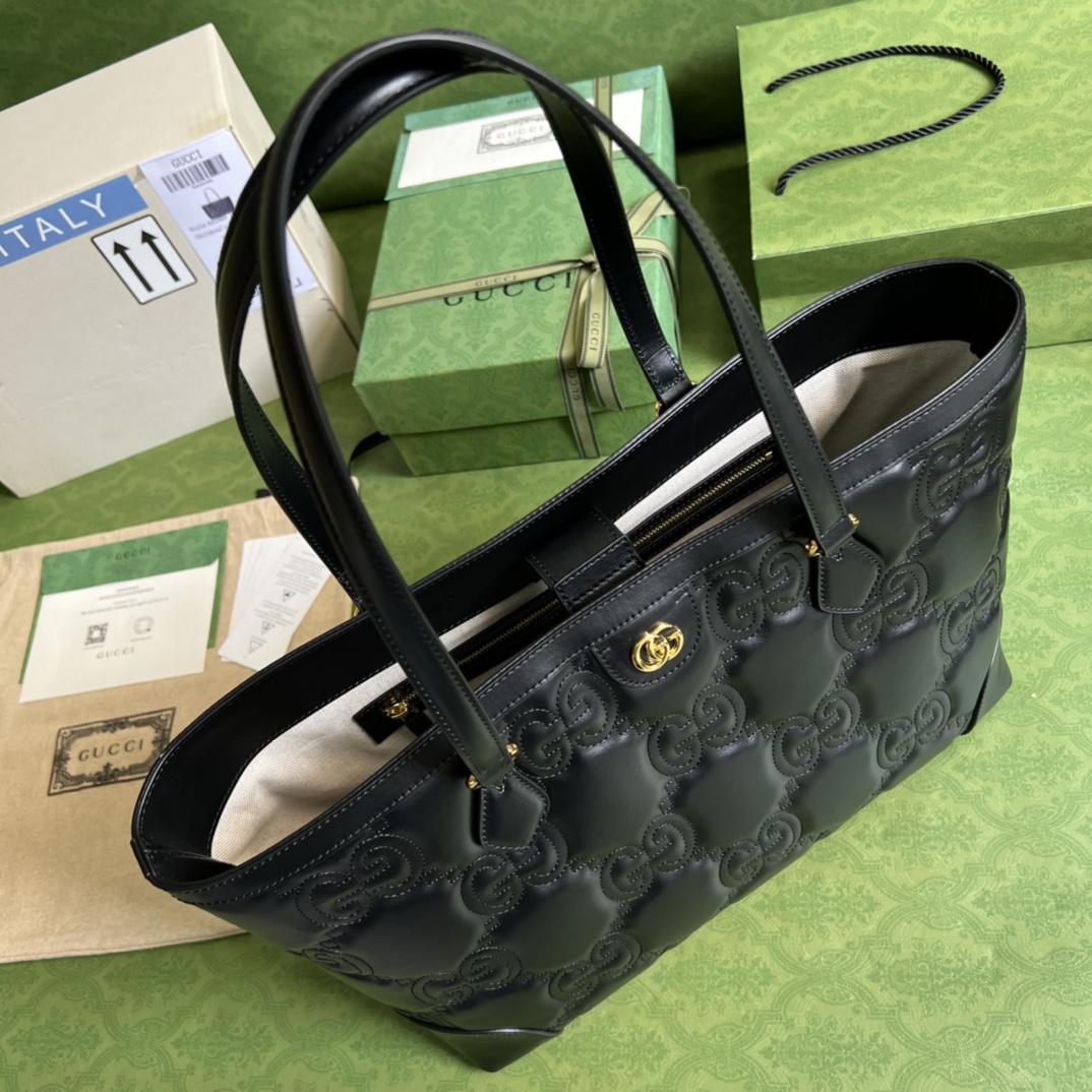 Gvc*1 ophidia gg matelassé medium tote black 631685 - 38 x 28 x 14cm