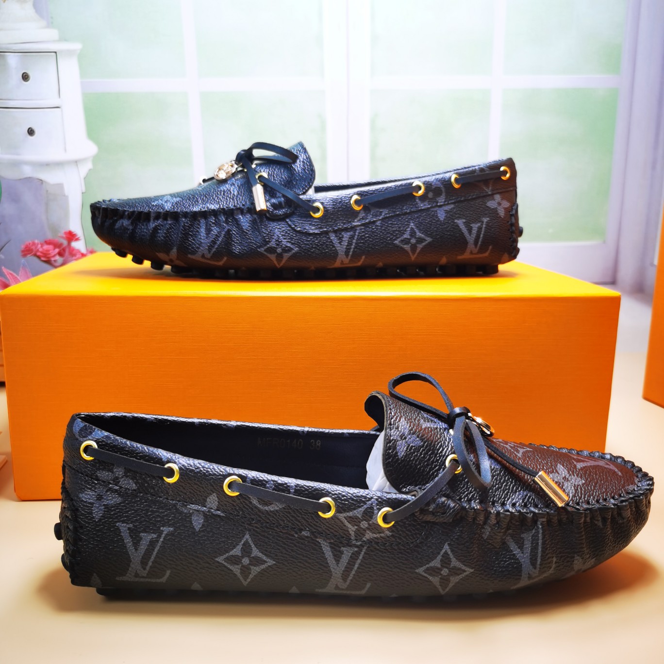 LV flat black monogram shoe cawhide sheepskin 35-46